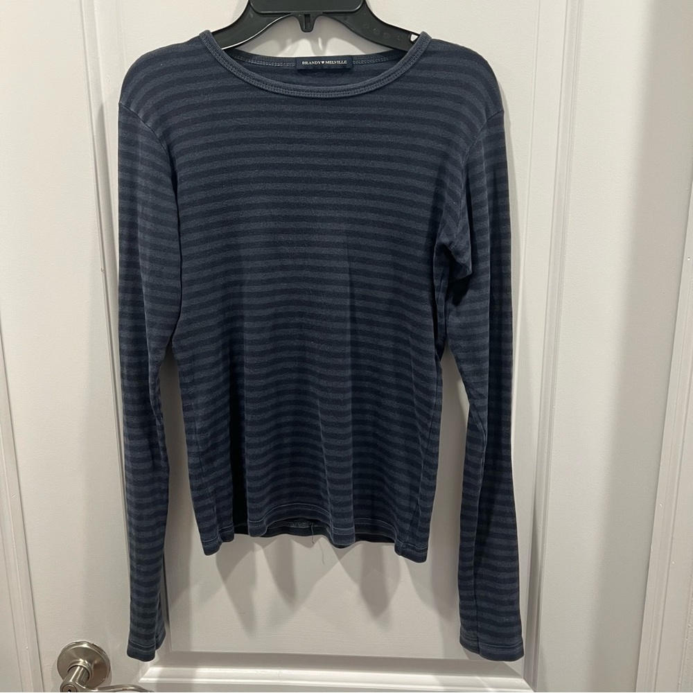 Brandy Melville John Galt Leah Stripe Navy Blue And Black Long Sleeve Top